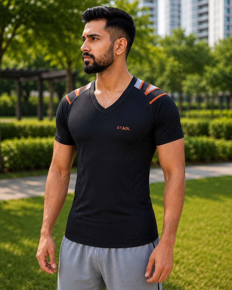 X-Frame Posture Activation Compression T-shirt(MEN-BLACK)