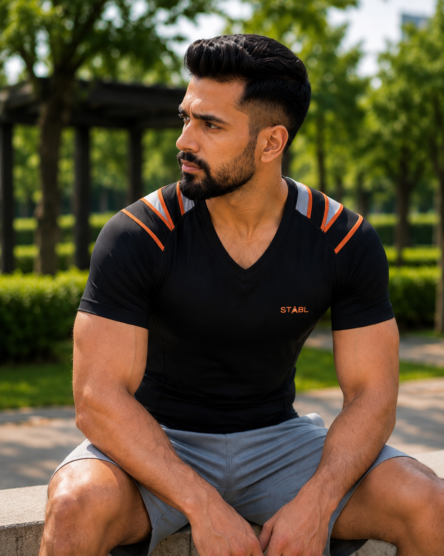 X-Frame Posture Activation Compression T-shirt(MEN-BLACK)